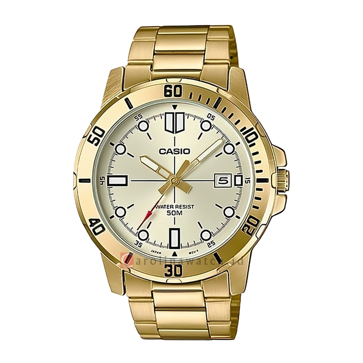 Jam Tangan Casio General MTP-VD01G-9E Men Light Gold Dial Gold Stainless Steel Band