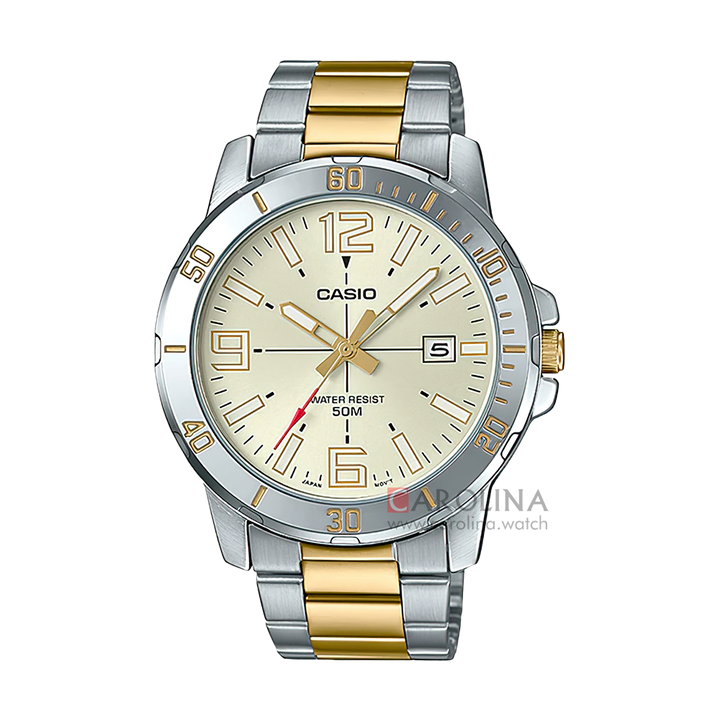 Jam Tangan Casio General MTP-VD01SG-9B Men Light Gold Dial Dual Tone Stainless Steel Band