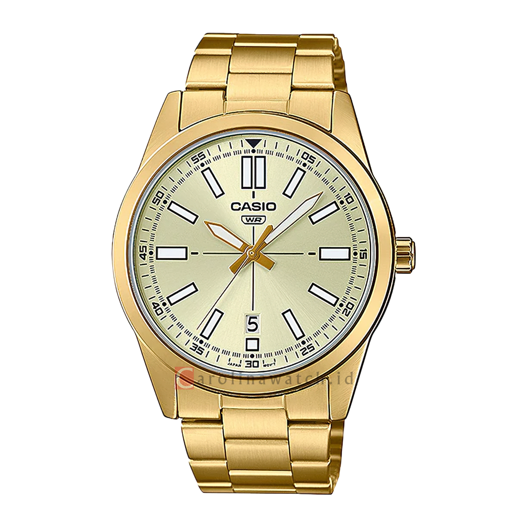 Jam Tangan Casio General MTP-VD02G-9E Men White Dial Gold Stainless Steel Band