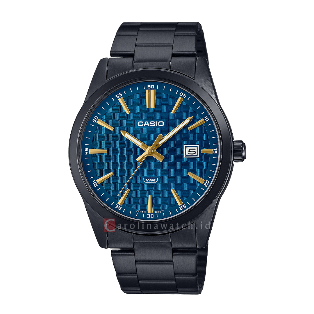 Jam Tangan Casio MTP-VD03B-2A Men Blue Dial Black Stainless Steel Band