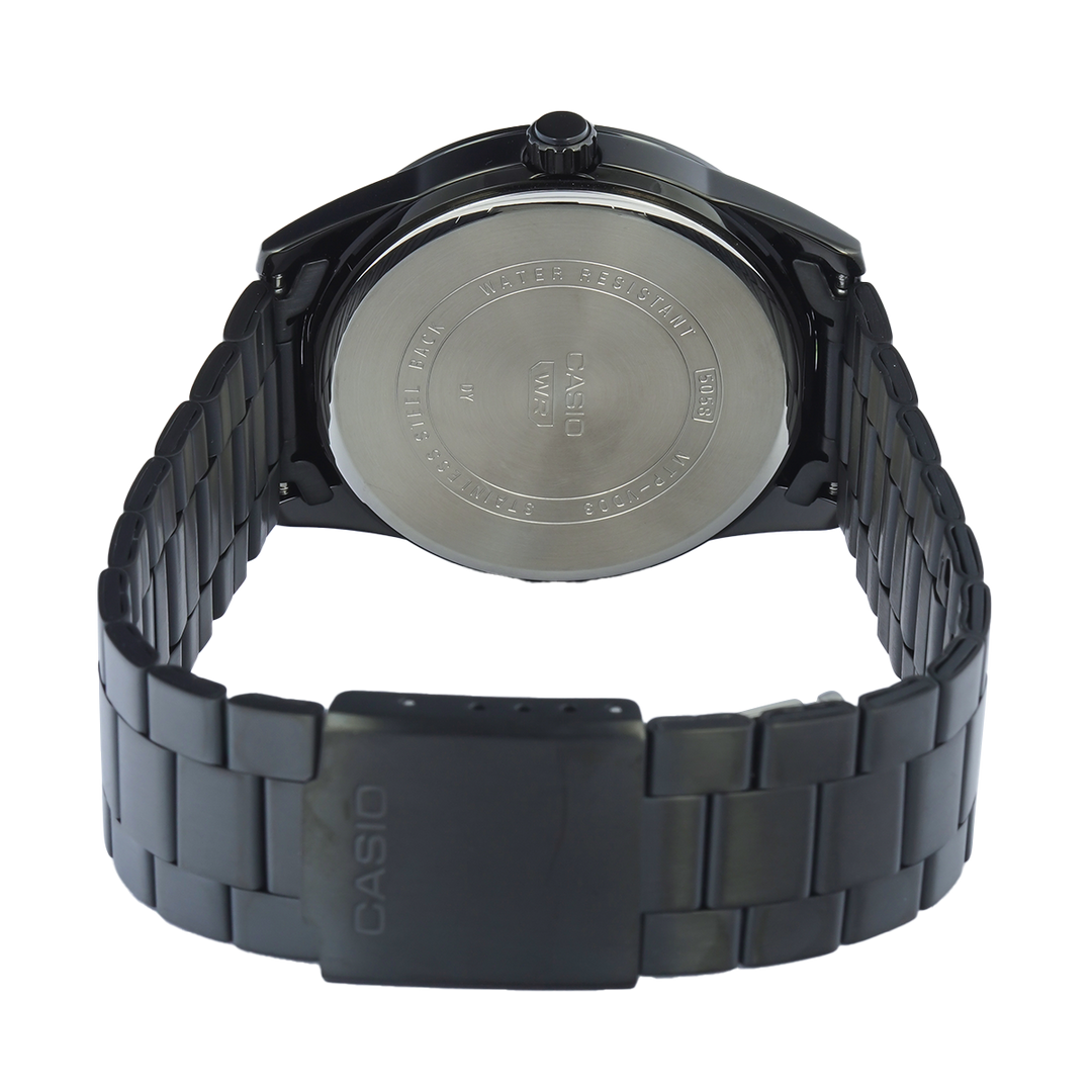 Jam Tangan Casio MTP-VD03B-3A Men Green Dial Black Stainless Steel Band