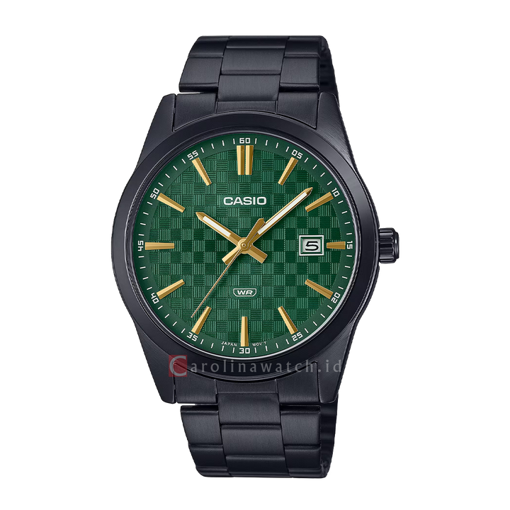 Jam Tangan Casio MTP-VD03B-3A Men Green Dial Black Stainless Steel Band