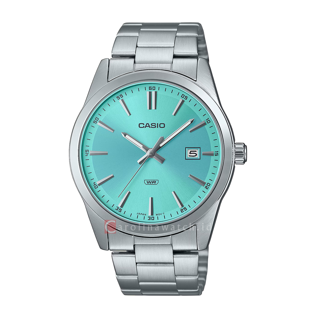 Jam Tangan Casio MTP-VD03D-2A3 Men Turquoise Dial Stainless Steel Band