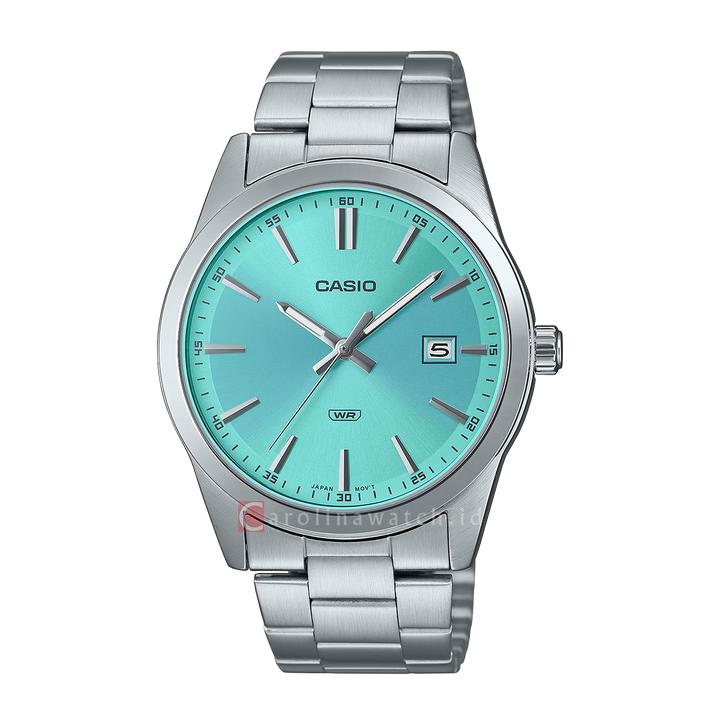 Jam Tangan Casio MTP-VD03D-2A3 Men Turquoise Dial Stainless Steel Band