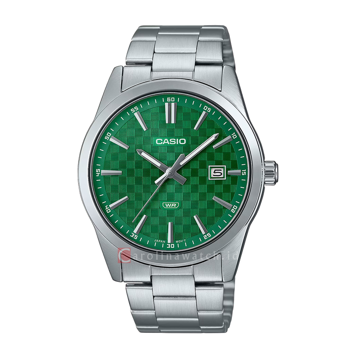 Jam Tangan Casio MTP-VD03D-3A1 Men Green Dial Stainless Steel Band