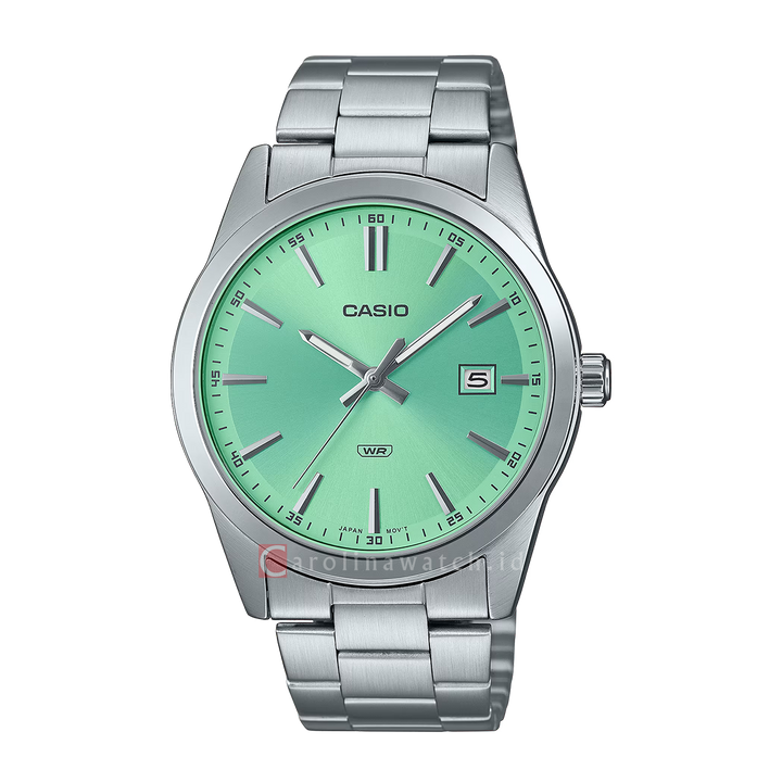 Jam Tangan Casio MTP-VD03D-3A2 Men Green Dial Stainless Steel Band