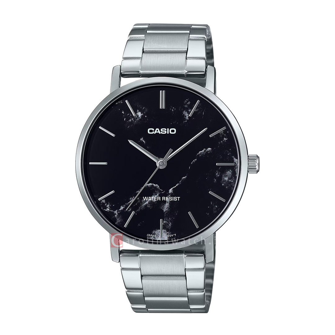 Jam Tangan Casio MTP-VT01DM-1A Men Black Dial Stainless Steel Band