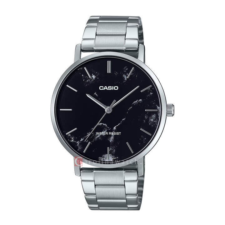 Jam Tangan Casio MTP-VT01DM-1A Men Black Dial Stainless Steel Band