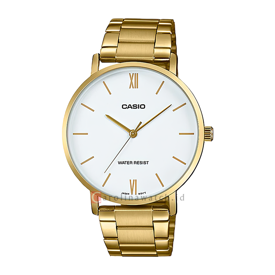 Jam Tangan Casio General MTP-VT01G-7B Men White Dial Gold Stainless Steel Band