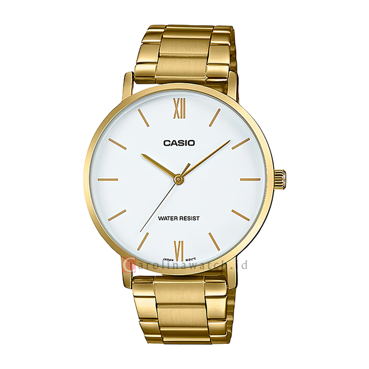 Jam Tangan Casio General MTP-VT01G-7B Men White Dial Gold Stainless Steel Band