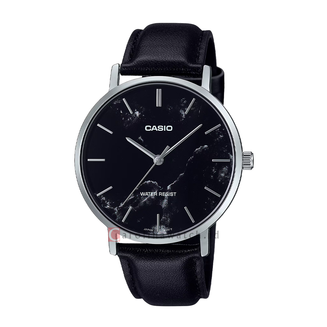 Jam Tangan Casio General MTP-VT01LM-1A Men Black Dial Black Leather Band