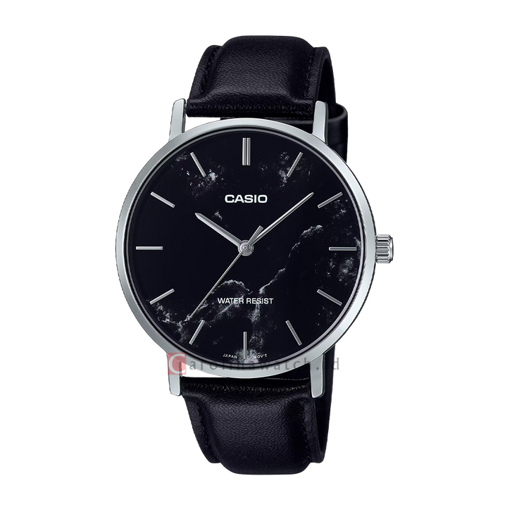 Jam Tangan Casio General MTP-VT01LM-1A Men Black Dial Black Leather Band