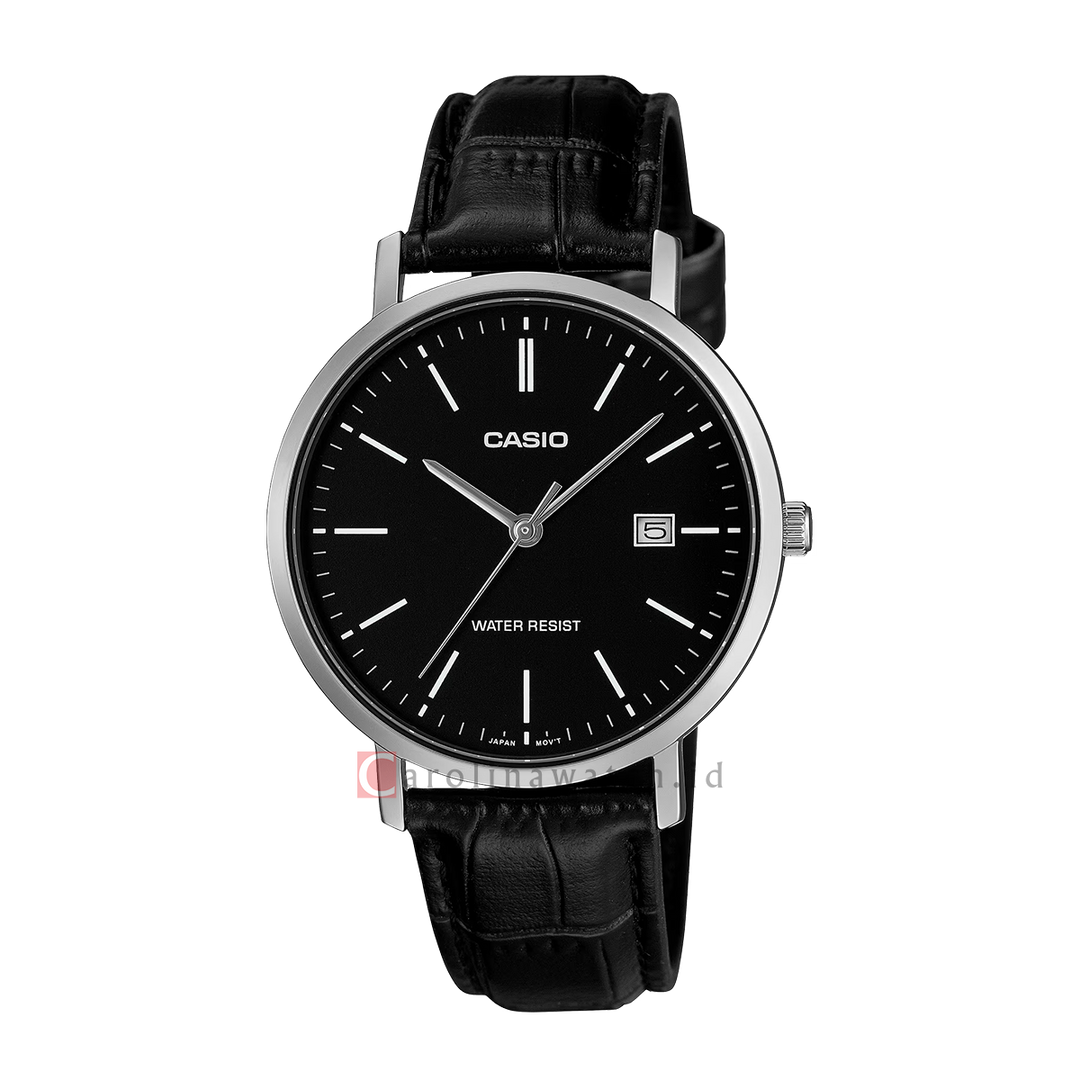 Jam Tangan Casio General MTP-VT05L-1E Men Black Dial Black Leather Band