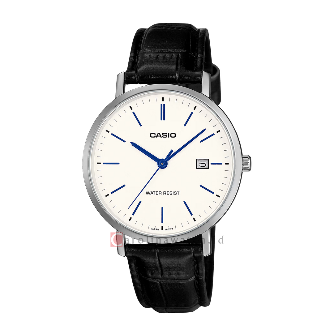 Jam Tangan Casio General MTP-VT05L-7E Men White Dial Black Leather Band