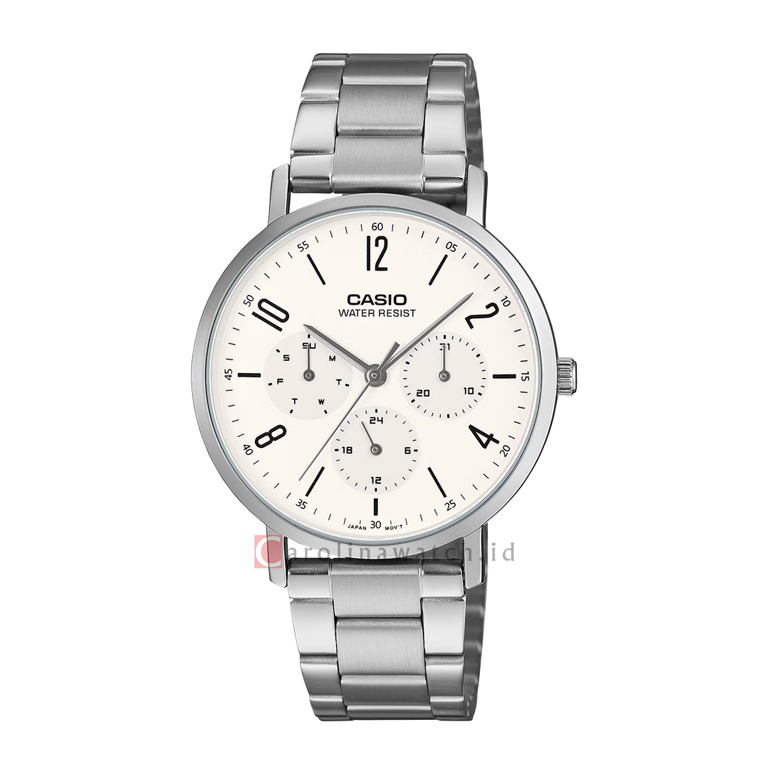 Jam Tangan Casio General MTP-VT06D-7B Men White Dial Stainless Steel Band