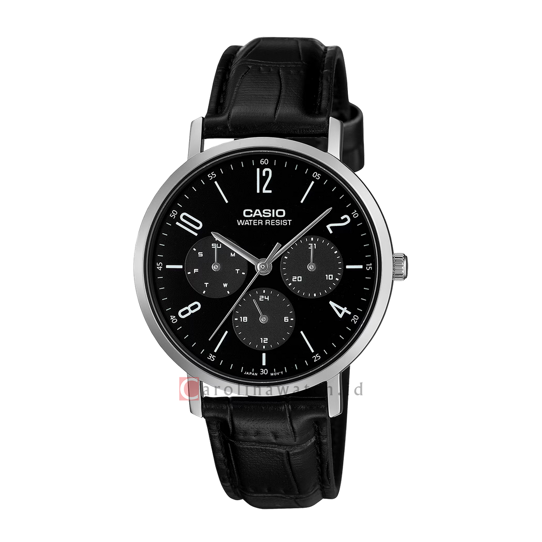 Jam Tangan Casio General MTP-VT06L-1B Men Black Dial Black Leather Band