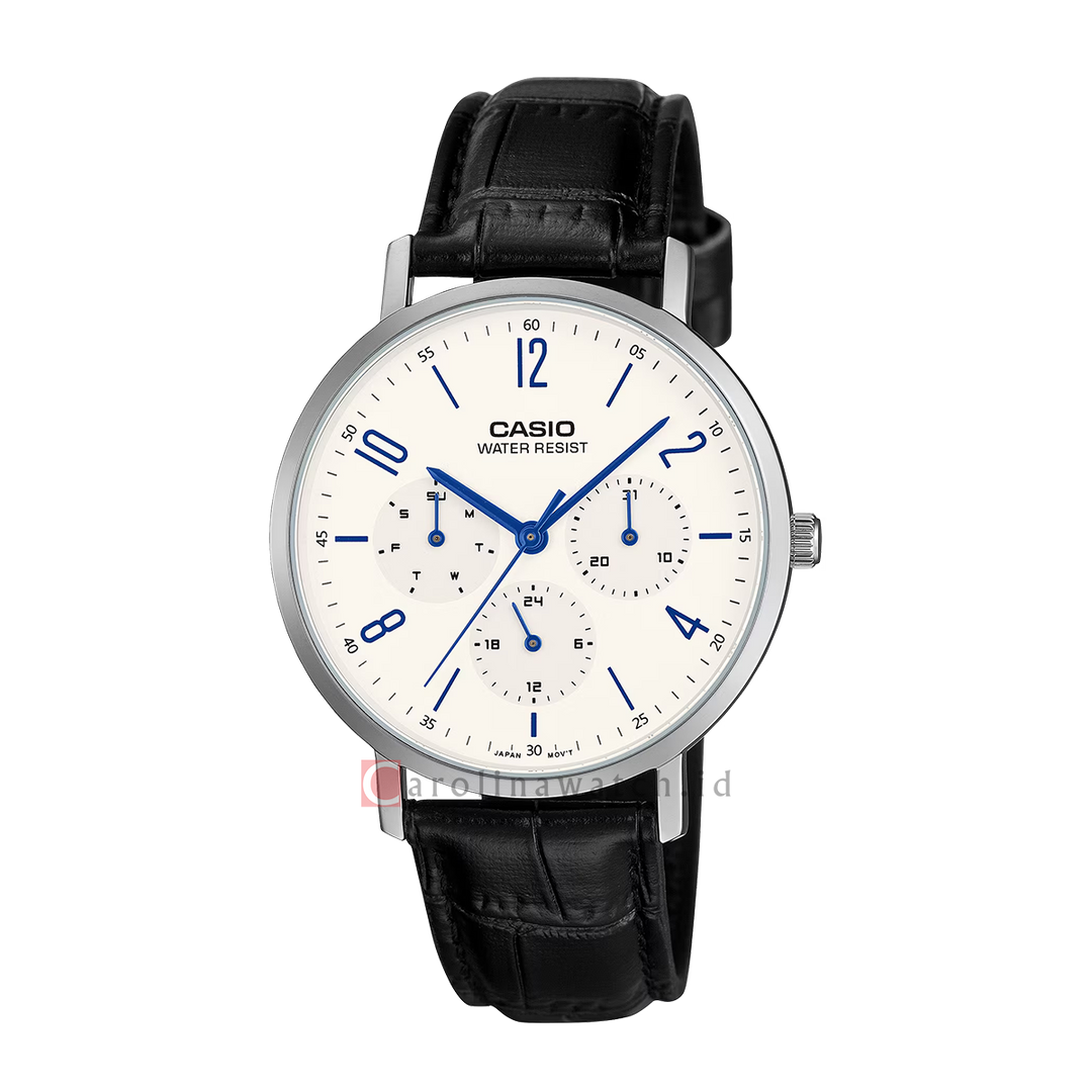 Jam Tangan Casio General MTP-VT06L-7B Men White Dial Black Leather Band