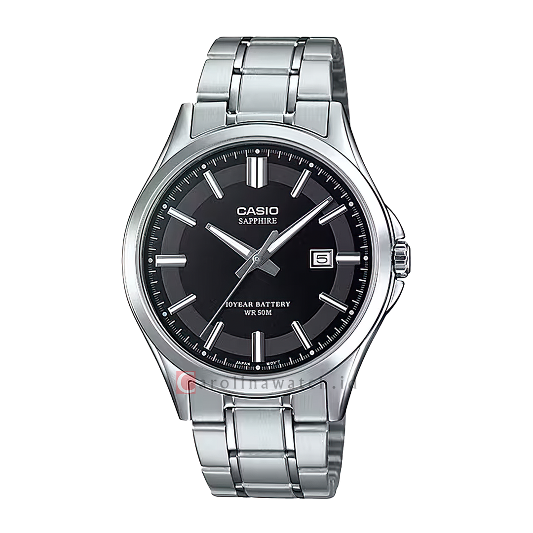 Jam Tangan Casio Standard 10 Year Battery MTS-100D-1A Men Black Dial Stainless Steel Band