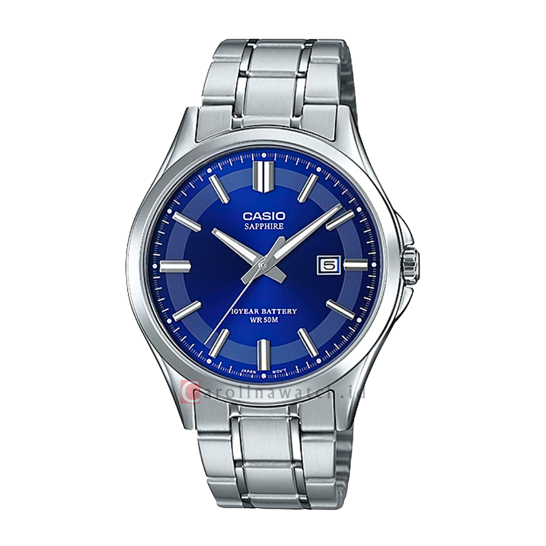 Jam Tangan Casio Standard 10 Year Battery MTS-100D-2A Men Blue Dial Stainless Steel Band