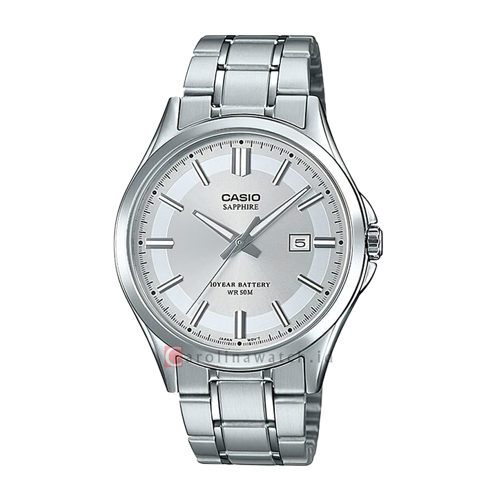 Jam Tangan Casio Standard 10 Year Battery MTS-100D-7A Men Silver Dial Stainless Steel Band