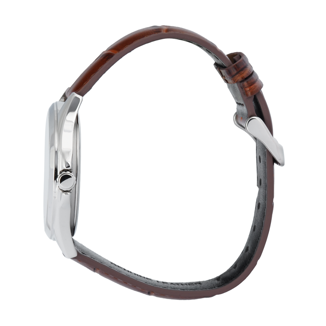 Jam Tangan Casio Standard 10 Year Battery MTS-100L-7A Men Silver Dial Brown Leather Band