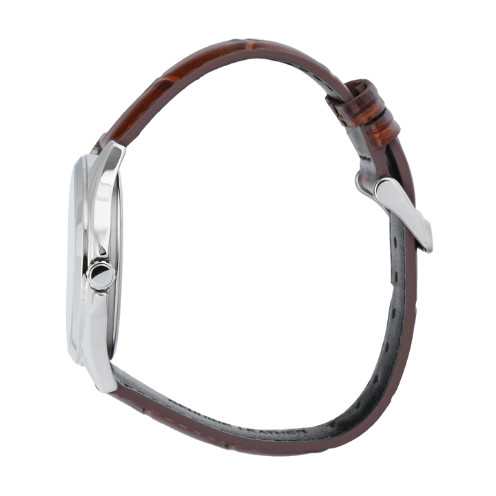 Jam Tangan Casio Standard 10 Year Battery MTS-100L-7A Men Silver Dial Brown Leather Band