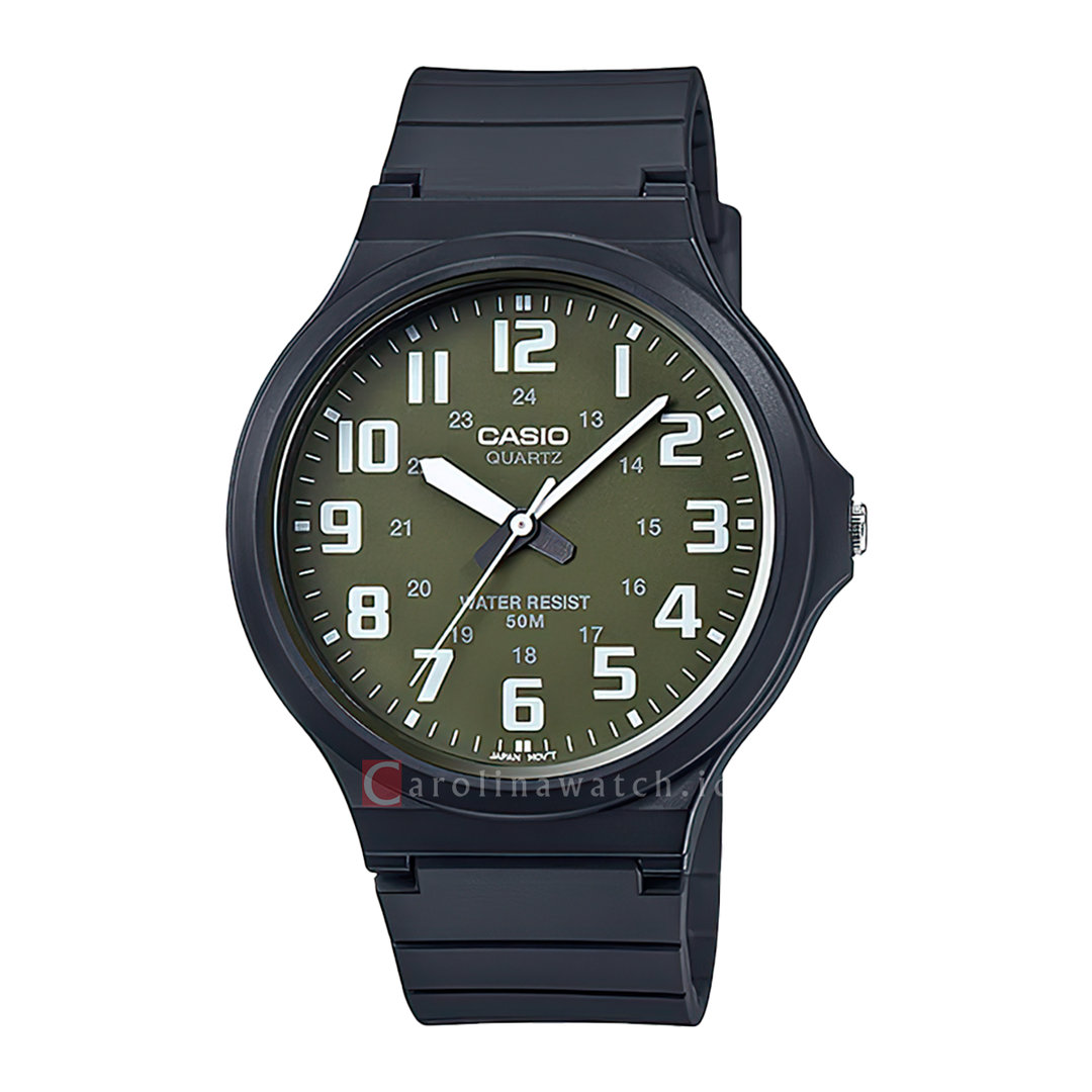 Jam Tangan Casio MW-240-3B Men Green Dial Black Resin Band