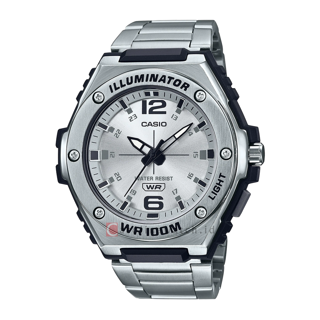 Jam Tangan Casio MWA-100HD-7A Men Silver Dial Stainless Steel Band