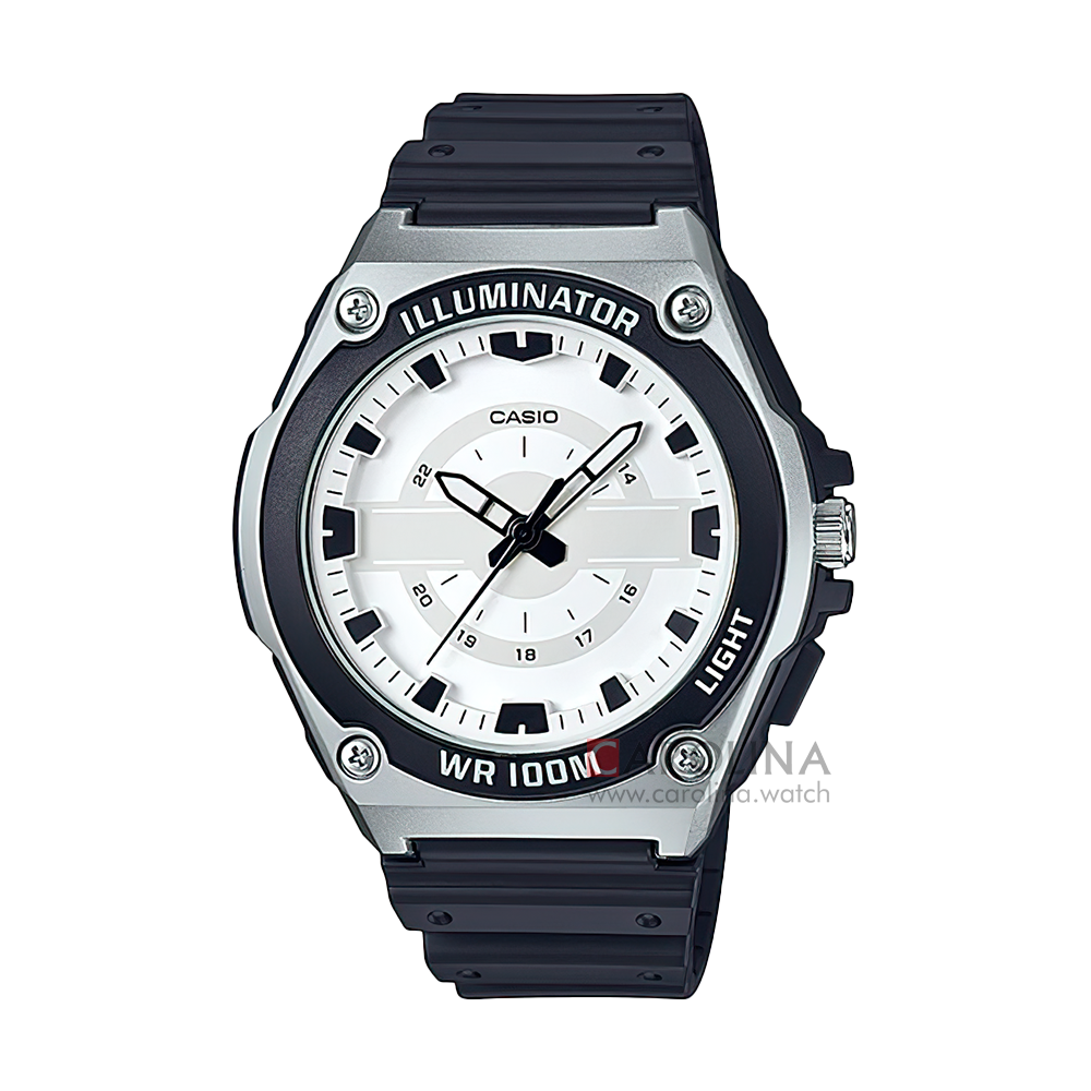 Jam Tangan Casio MWC-100H-7A Men Illuminator White Dial Black Resin Band