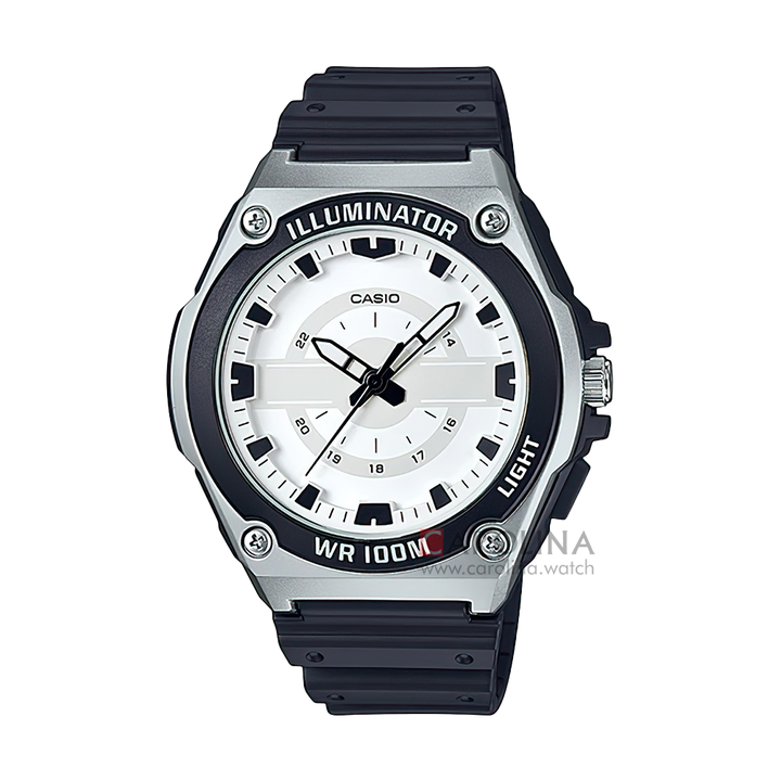 Jam Tangan Casio MWC-100H-7A Men Illuminator White Dial Black Resin Band