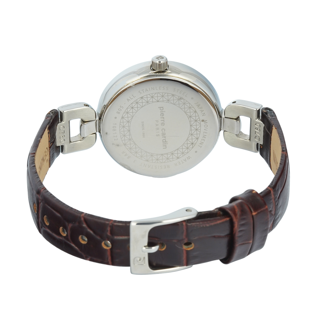 Jam Tangan Pierre Cardin PC108172F01 Women White MOP Dial Black Leather Strap