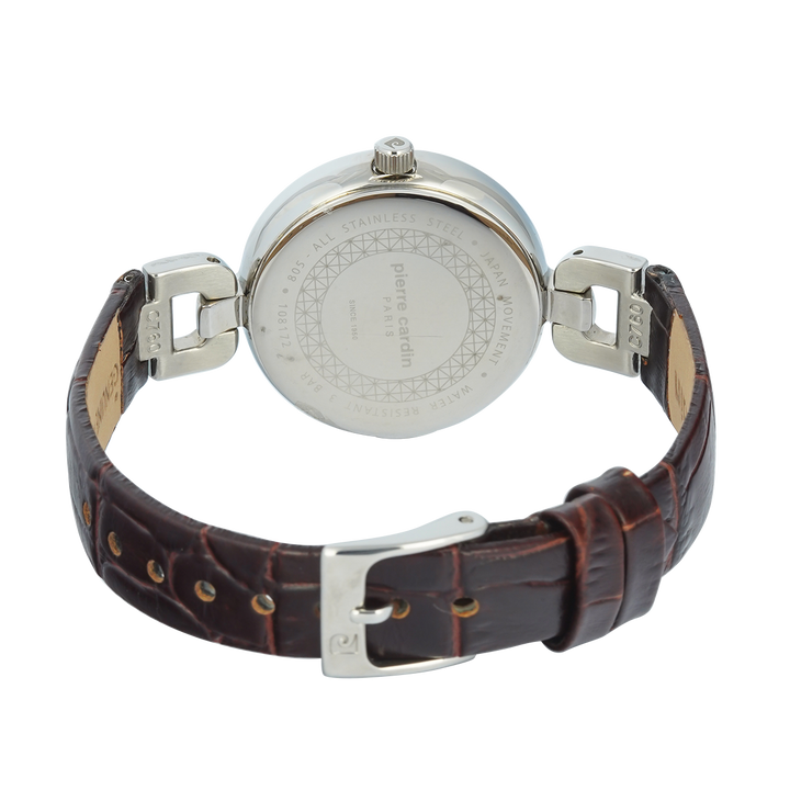 Jam Tangan Pierre Cardin PC108172F01 Women White MOP Dial Black Leather Strap