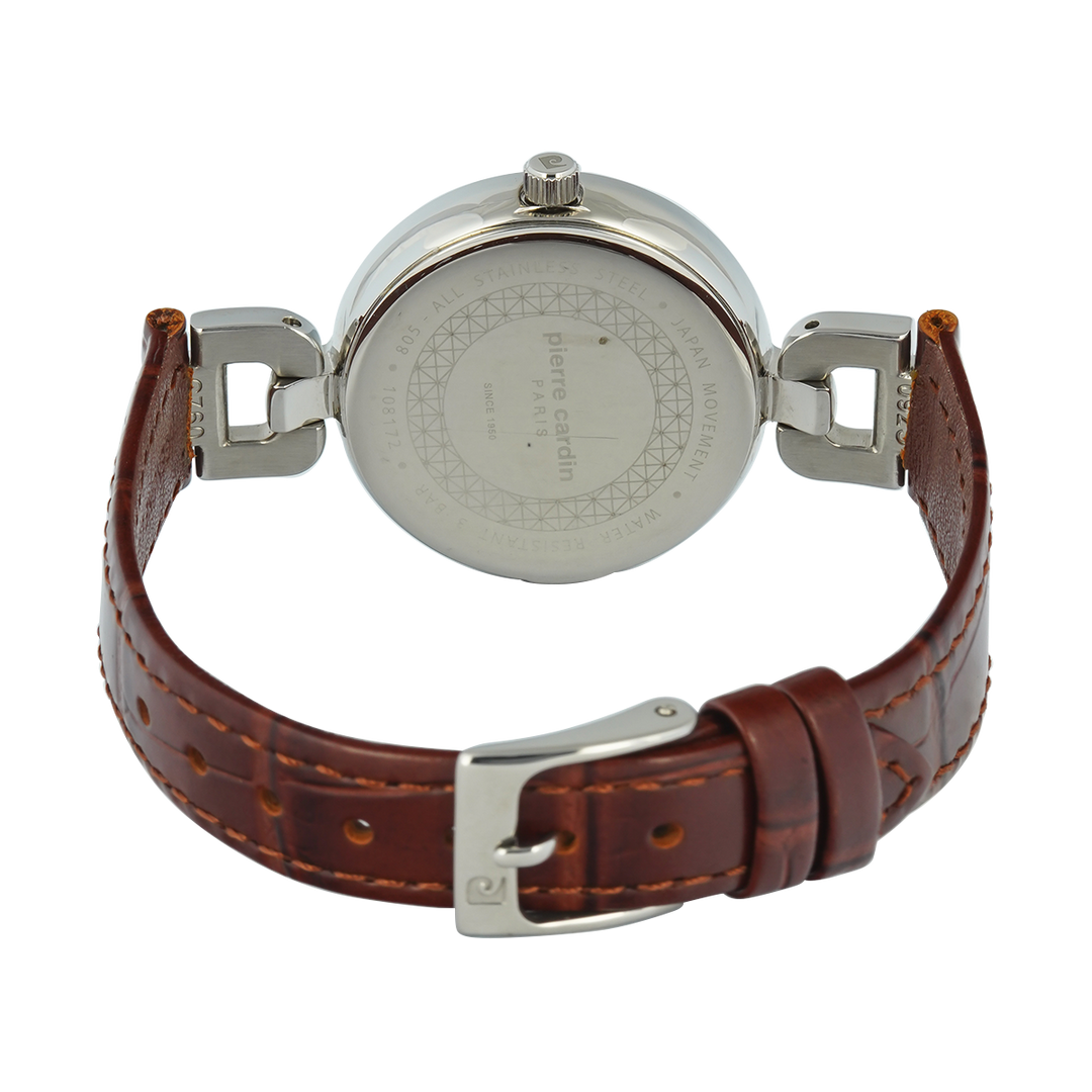 Jam Tangan Pierre Cardin PC108172F01 Women White MOP Dial Brown Leather Strap