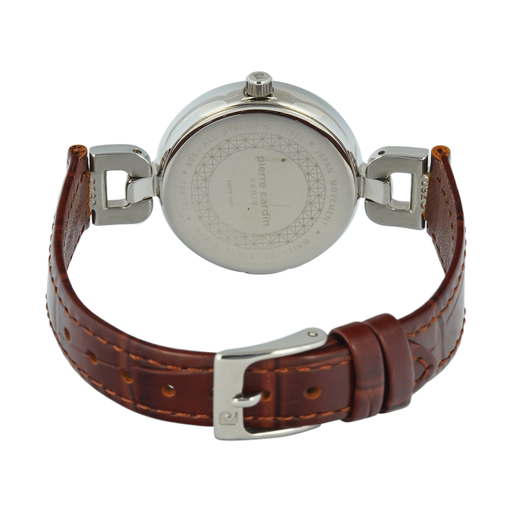 Jam Tangan Pierre Cardin PC108172F01 Women White MOP Dial Brown Leather Strap