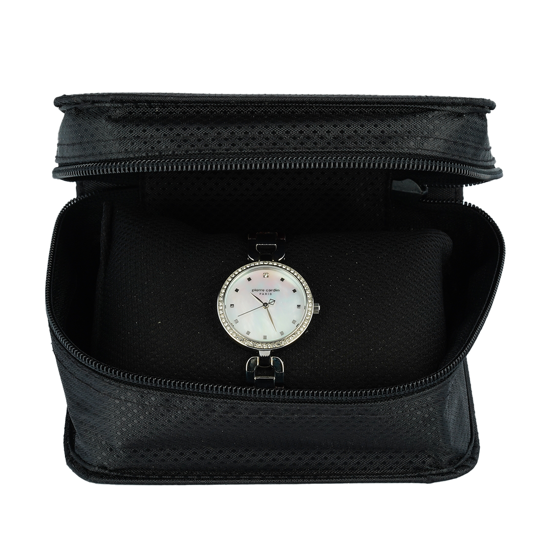 Jam Tangan Pierre Cardin PC108172F01 Women White MOP Dial Black Leather Strap