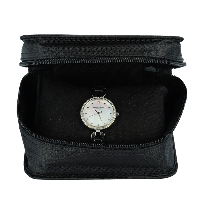 Jam Tangan Pierre Cardin PC108172F01 Women White MOP Dial Black Leather Strap