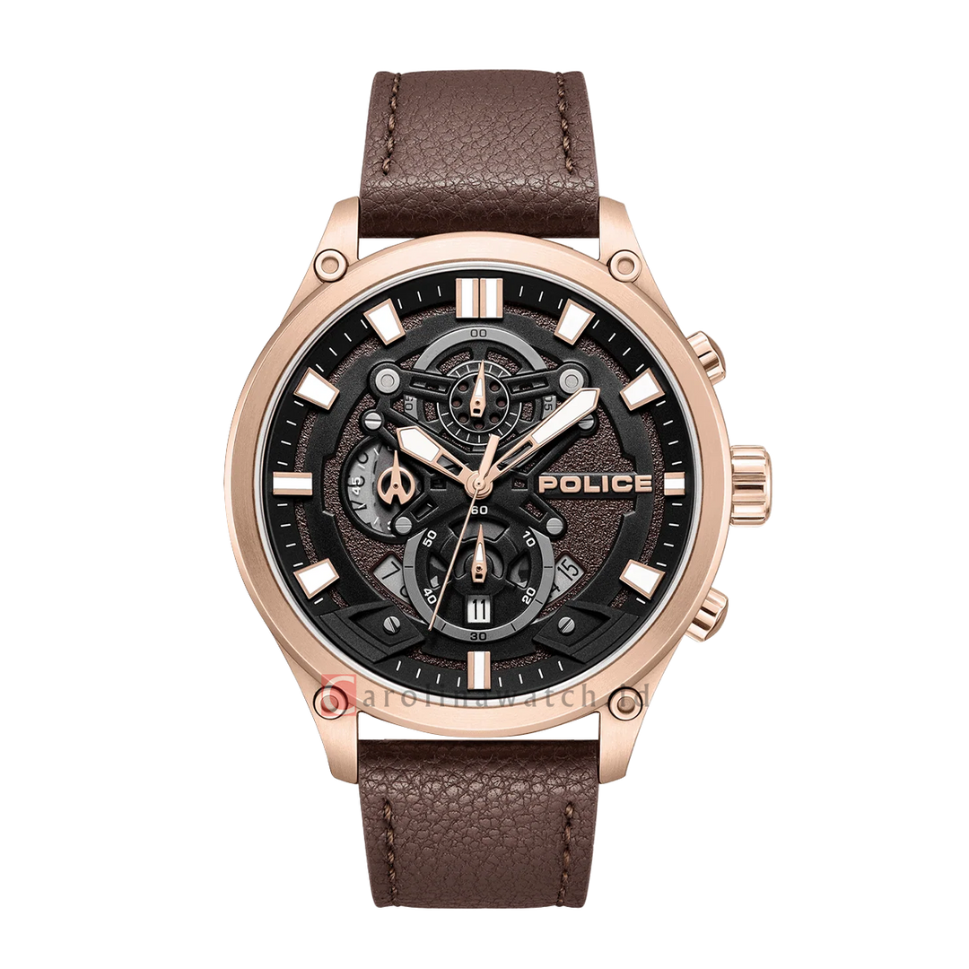 Jam Tangan Police PEWGC0054204 Men Analog Dial Brown Leather Strap