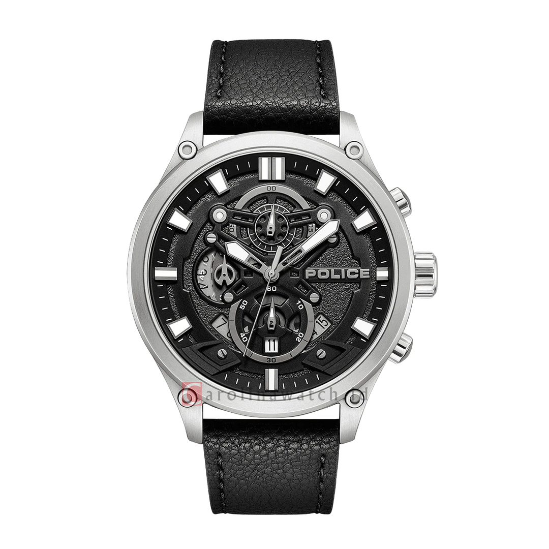 Jam Tangan Police PEWGC0054205 Men Black Dial Black Leather Strap