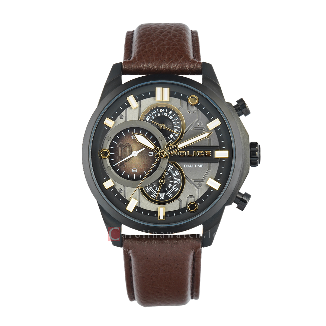 Jam Tangan Police PEWGF0039203M Men Black Dial Brown Leather Strap