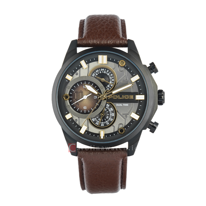 Jam Tangan Police PEWGF0039203M Men Black Dial Brown Leather Strap