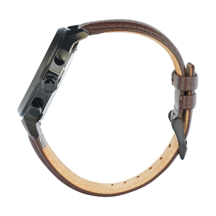 Jam Tangan Police PEWGF0039203M Men Black Dial Brown Leather Strap