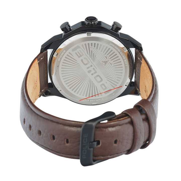 Jam Tangan Police PEWGF0039203M Men Black Dial Brown Leather Strap