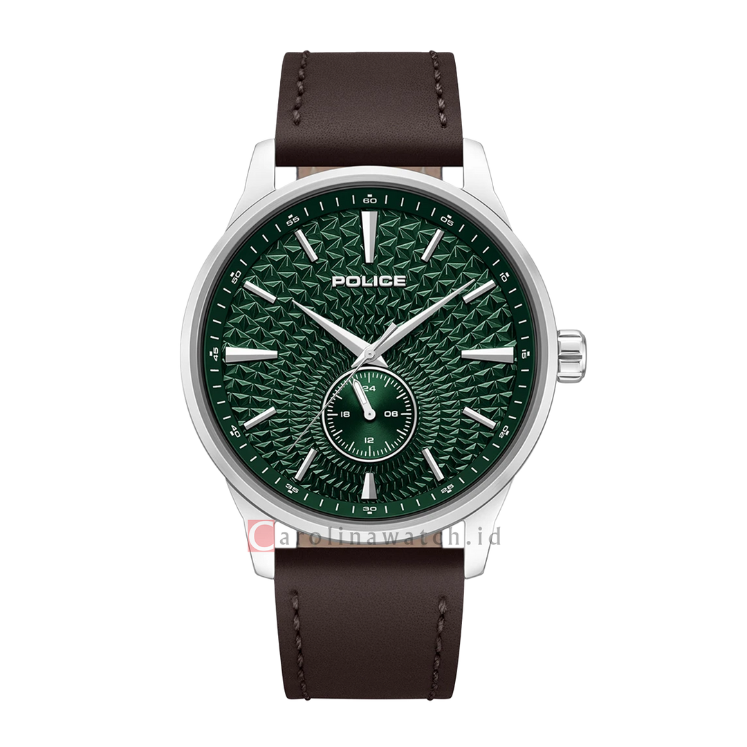 Jam Tangan Police Jet PEWGF0093601 Men Green Dial Brown Leather Strap