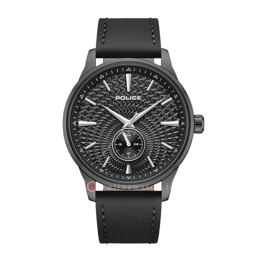 Jam Tangan Police Jet PEWGF0093603 Men Black Dial Black Leather Strap