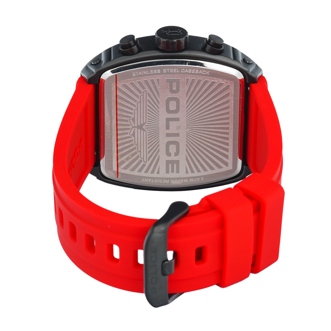 Jam Tangan Police Coswig PEWGO0063105 Men Black Dial Red Rubber Strap