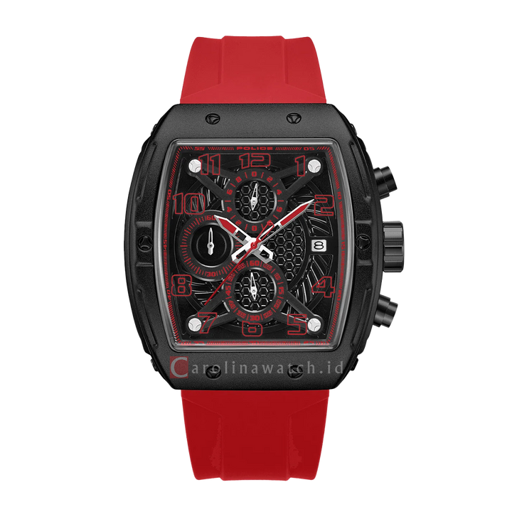 Jam Tangan Police Coswig PEWGO0063105 Men Black Dial Red Rubber Strap