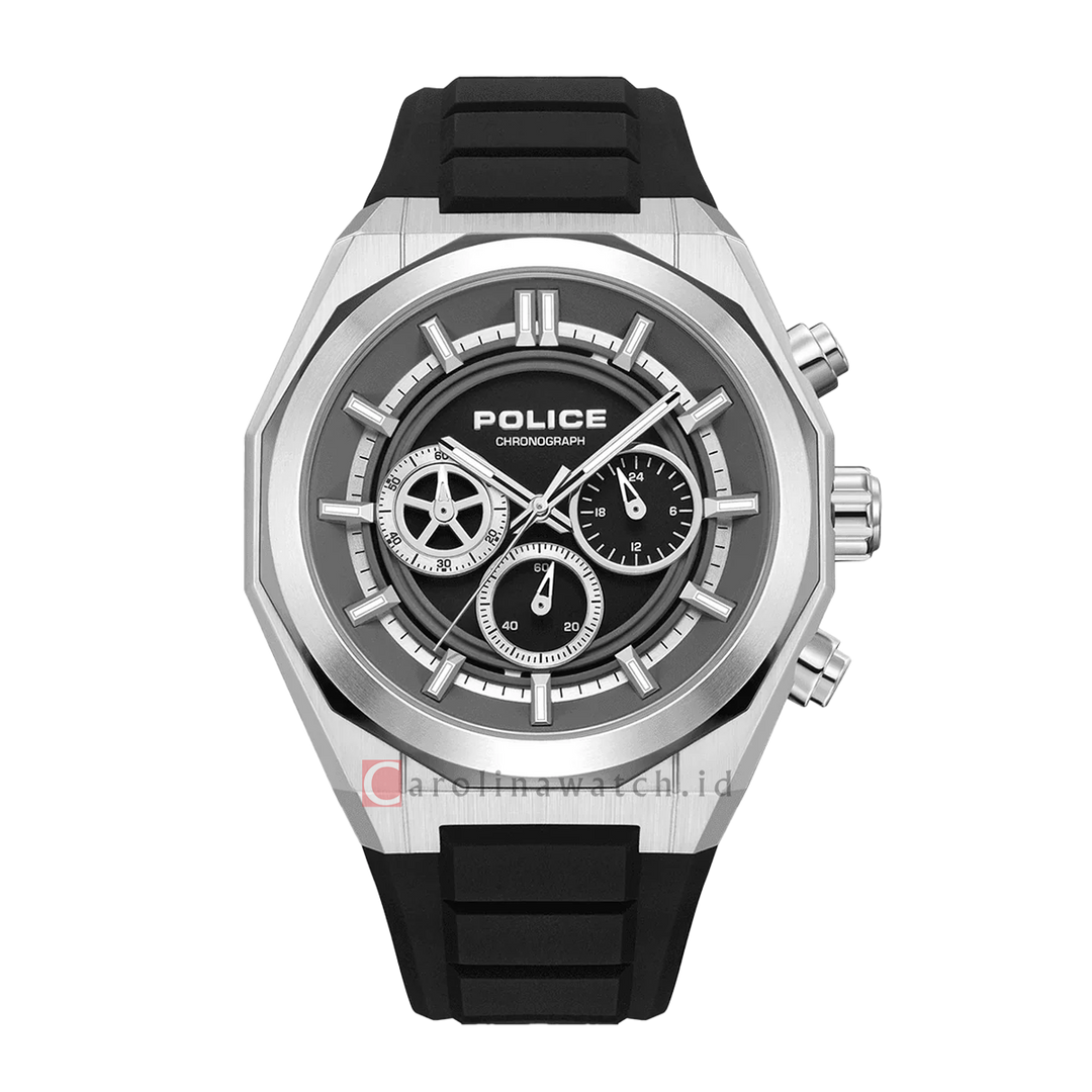 Jam Tangan Police Steward PEWGO0093702 Men Analog Dial Black SIlicone Strap