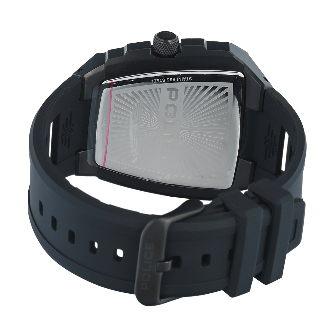 Jam Tangan Police Tough Gear PEWGQ0056801 Men Black Dial Black Rubber Strap