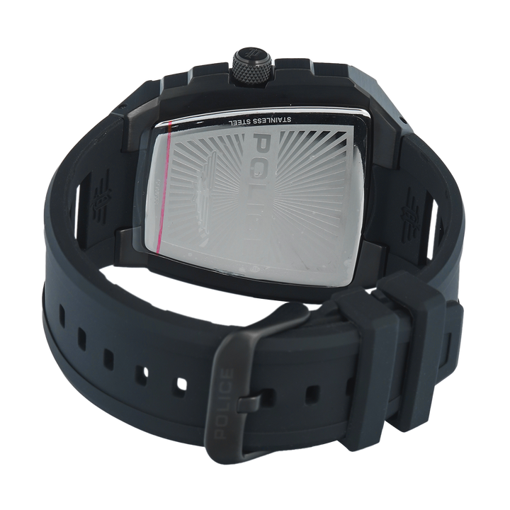 Jam Tangan Police Tough Gear PEWGQ0056801 Men Black Dial Black Rubber Strap