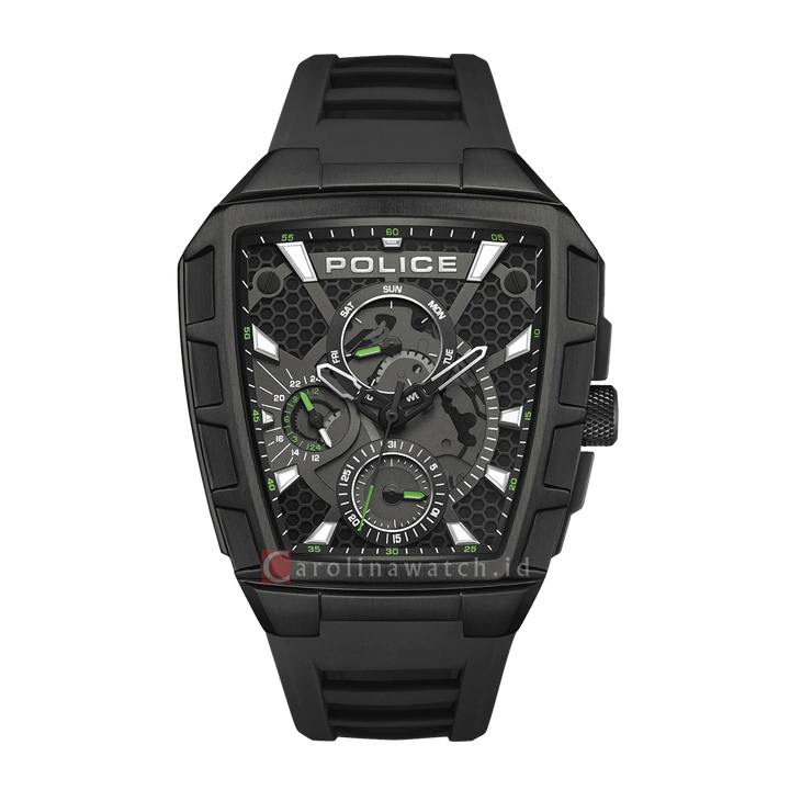 Jam Tangan Police Tough Gear PEWGQ0056801 Men Black Dial Black Rubber Strap